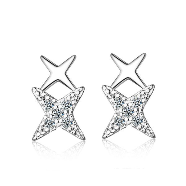 

wyjzy strawberry crystal star lady stud earrings simple ms. dress up jewelry surprise lady valentine's day gift jewelry, Golden;silver