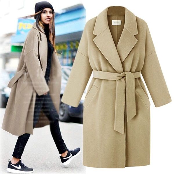 

new fashion 2019 spring winter cassic simple cotton maxi robe long coat with belt grey casual outerwear manteau femme y190926, Black