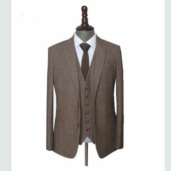 

custom made woolen brown herringbone tweed men wedding suit british style mens suit tailored plus size blazer, White;black