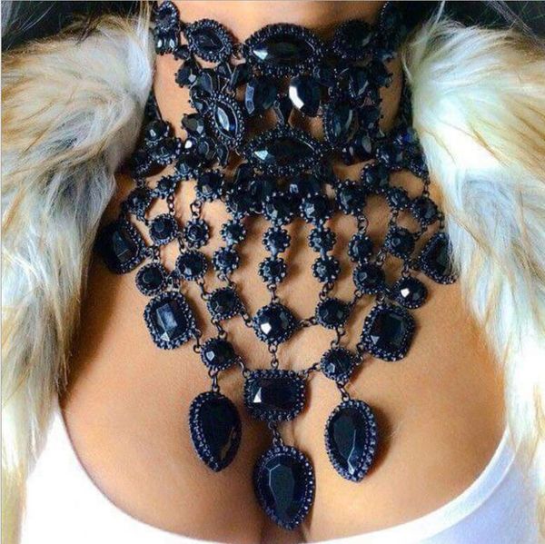 

big rhinestone beads metal necklaces for women trendy jewelry crystal choker necklace tassel choker crystal necklace, Silver