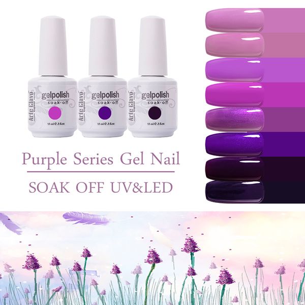 

arte clavo 15ml new arrival purple series gel nail polish uv hybrid varnish gellak uv led soak off gel polish nail art primer, Red;pink