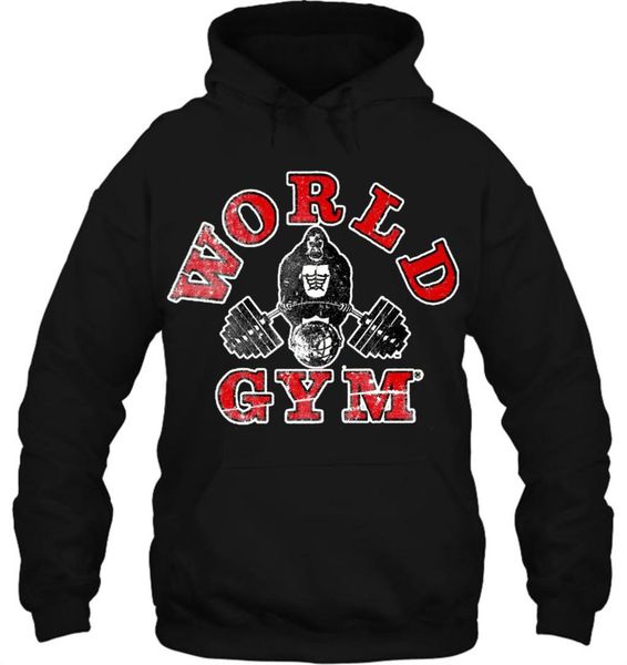 

men hoodie fashion cool funny gorilla world gym distressed effect customized printed women streetwear, Black
