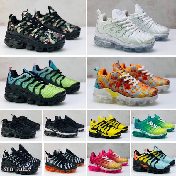

2020 tn plus toddlers kids breathable cushion running shoes baby children boys girls trainer bumblebee triple black designer sports sneakers, Black;brown