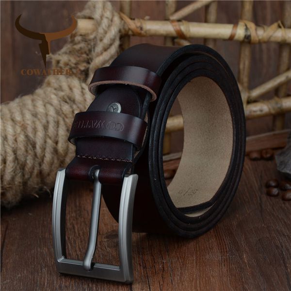 

cowather men belt 2019 design cow genuine leather belt for men fashion classic male strap alloy pin buckle ing, Black;brown