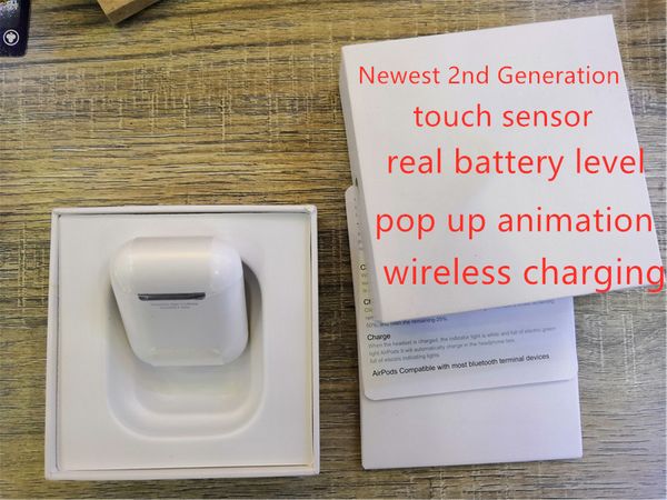 

New 2nd generation wirele charging with mart en or bluetooth earphone matte hinge h1 earbud pk airpod 2 w1 chip upercopy animation