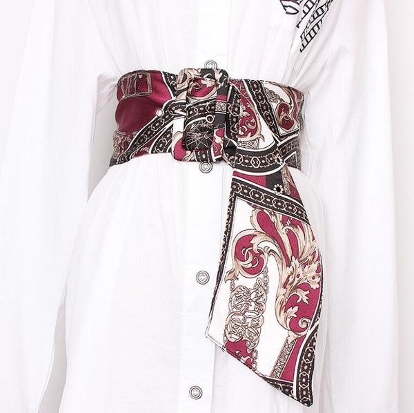 

women's runway fashion satin print cummerbunds female dress corsets waistband belts decoration wide belt r1403, Black;brown