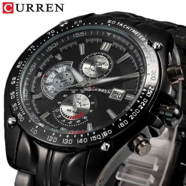 

curren fashion full stainless steel watch for men casual army quartz men watches wristwatch water resistant 30m 8083, Slivery;brown