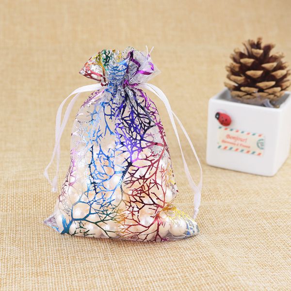 

100pcs/lot 7x9cm white coralline organza gift bags cute jewelry candy packaging bags favor drawstring gift bag organza pouches