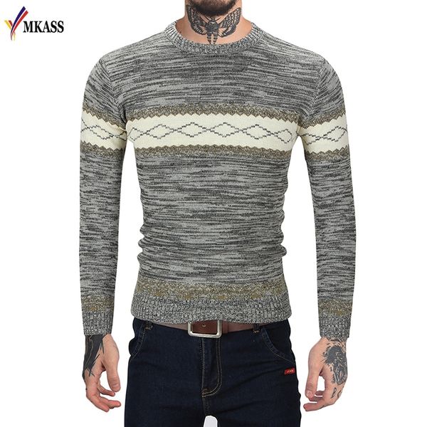 

mkass 2017 new arrival long-sleeved cotton stripes men's sweater fashion style splicing and slim fit male sweaters pullover, White;black
