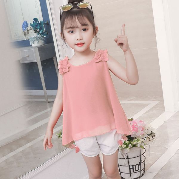 

girls summer dresses 2020 new children chiffon two-piece suit fashion casual children's summer clothing 12, White