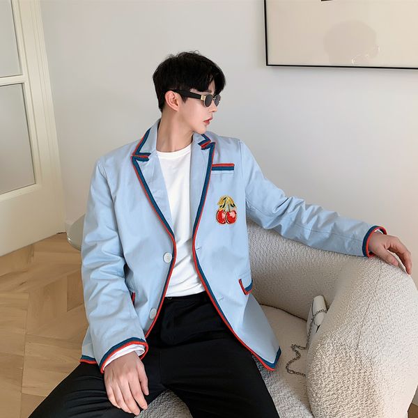 

male streetwear suit coat outerwear men vintage college style casual suit blazer jacket overcoat, White;black