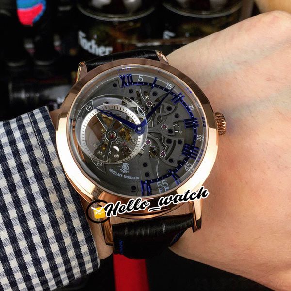 

new traditionnelle patrimony rose gold case 10 o'clock tourbillon skeleton dial automatic mens watch leather strap watches hello_watch, Slivery;brown
