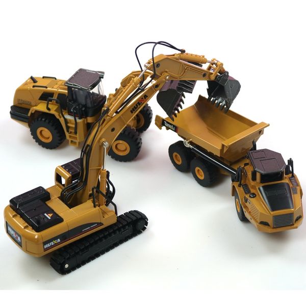 

3pcs/set huina 1:50 dump truck excavator wheel loader diecast metal model construction vehicle toys for boys gift car collection