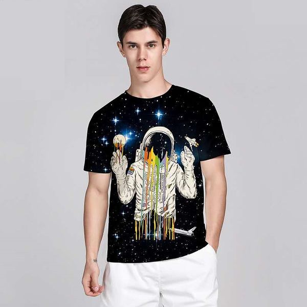 

2020 new 100% cotton short sleeve t-shirt 3d digital printing space starry astronaut tide brand fashion men summer clothes designer t shirts, White;black