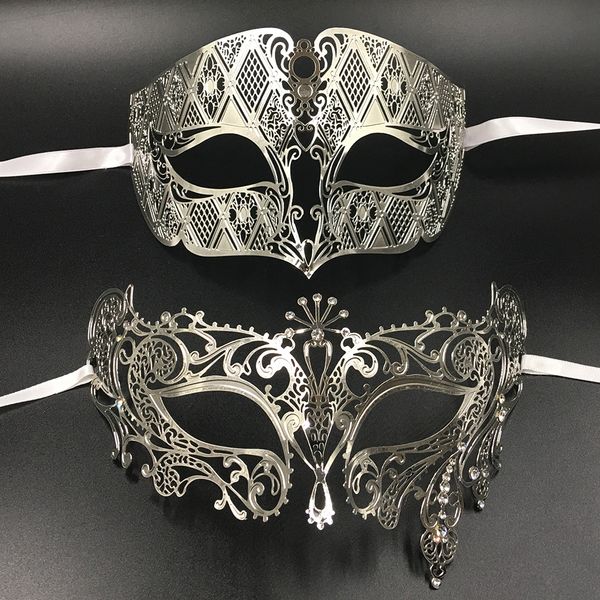 High Fashion Top Quality Couple Masquerade Ball metal Skull Red Devil Mask Pair
