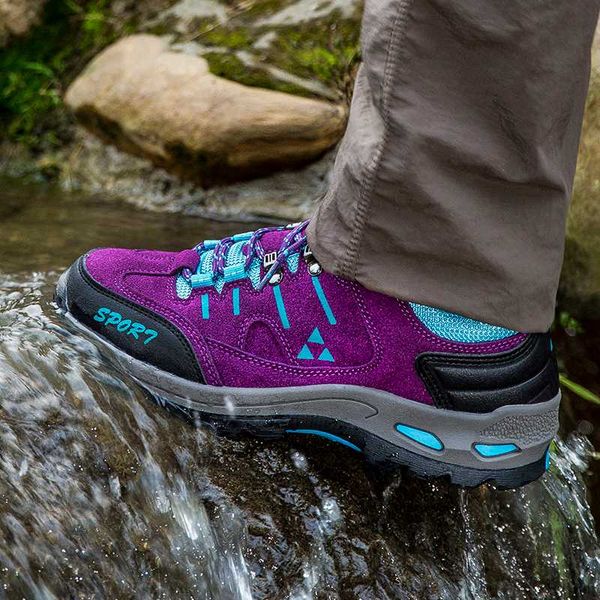 

women waterproof climbing mountain shoes low-cut breathable suede outdoor hiking shoes non-slip trekking for women