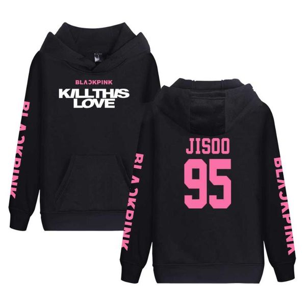 

blackpink killthislove балахона женщины kpop толстовка одежда убийство это любовь с капюшоном женского jennie rose лиза jisoo теплой, Black