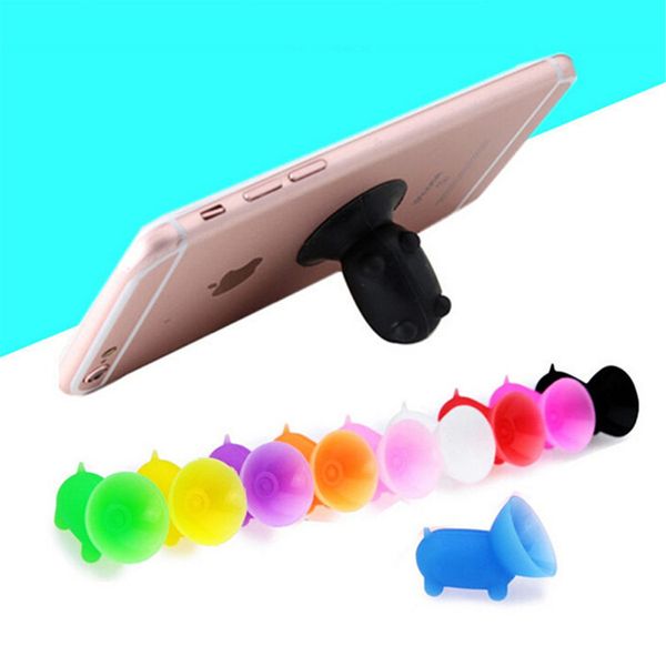

lovely pig phone holder stand silicone suction cup cute cartoon mini universal mount bracket cell phone holder kickstand stick 0508171