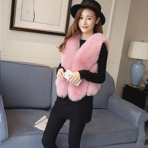 

furry 2019 winter women's faux fur coat artificial fur vest furry vests femme jackets plus size fake gilet q924, Black