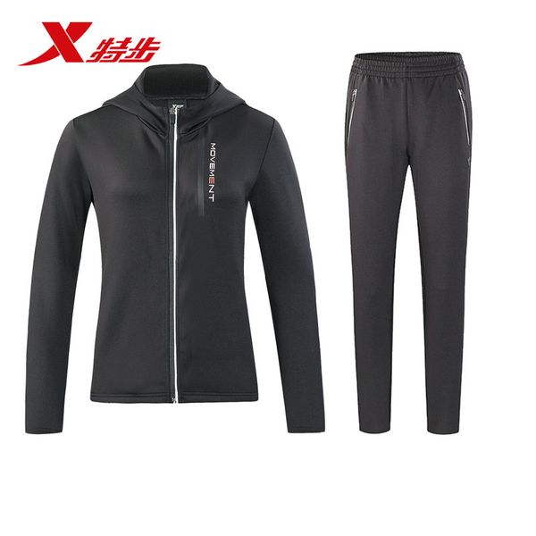 

882428969040 xtep women running set out sport fit jacket and pant suit polyester knitting running for women, Black;blue