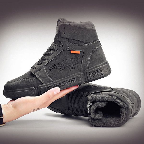 

men shoes sneakers boots anti-skid new men boots for winter snow warm lace up high fashion, Black