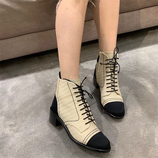 

lace up women shoes 2020 mix colors winter boots woman cross-tied warm chaussures femme chunky heels botas mujer ankle booties, Black