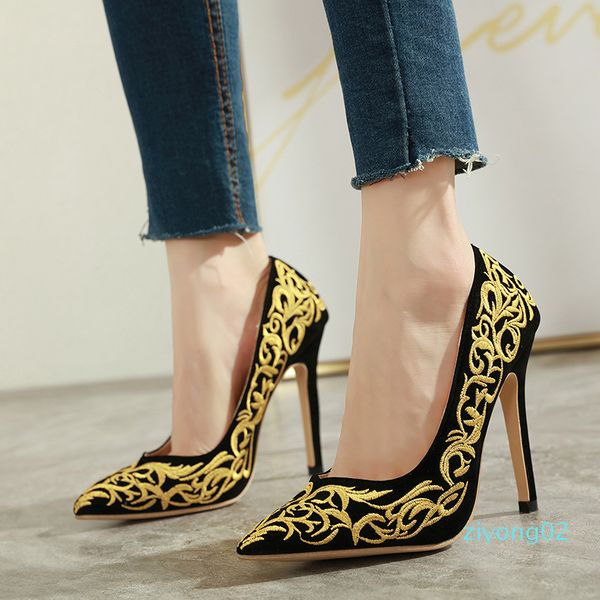 

with box party new yellow black embroider pointed stiletto dress shoes women designer pumps size 35 to 40 11cm z02