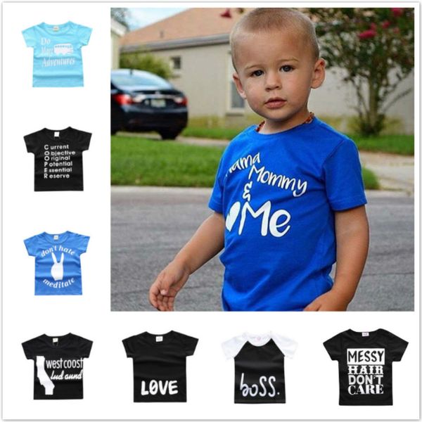 

baby boy t-shirts summer short sleeve newborn baby clothing infant cotton tee cartoon letter print girl clothes kids t-shirt, Blue