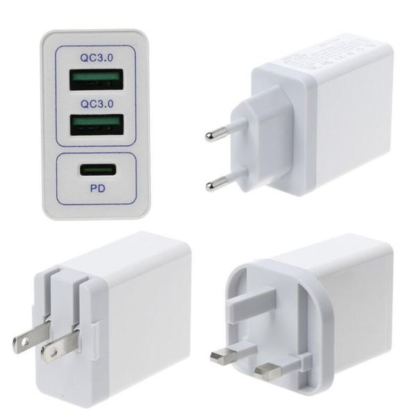 

dual usb qc 3.0 + pd wall fast charger quick charge adapter for mobile phones samsung s8 s9 s10 note 10