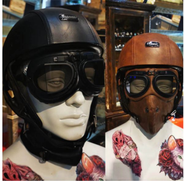 

brammo мотоциклетный шлем старинные искусственная кожа половина шлем мотоцикл мото каско очки и маска