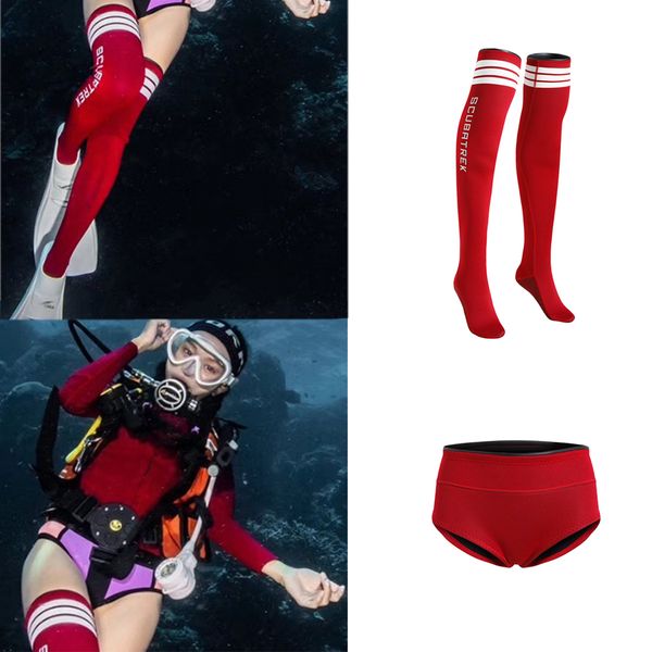 

thermal women wetsuit shorts uniform snorkeling stocking anti-slip fin socks red