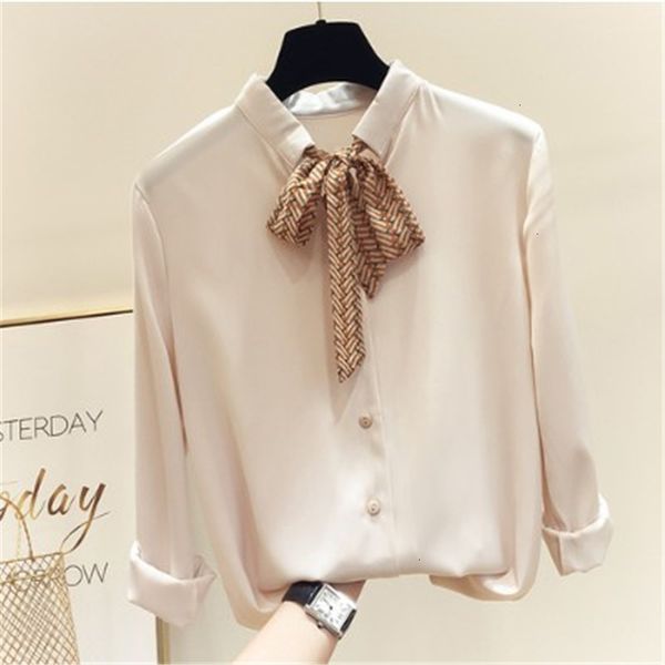 

mode vrouw blouses 2019 solid chiffon blouse shirt lange mouw vrouwen shirts office blouse womens en blouses, White