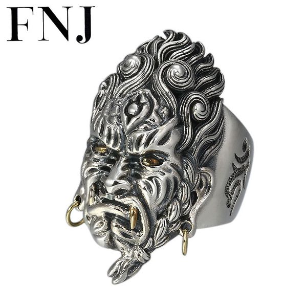 

fnj aryaacalanatha ring 925 silver fine punk original s925 sterling silver rings for men jewelry adjustable size 7.5-20, Golden;silver
