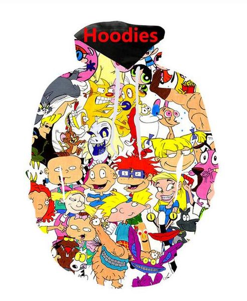 

new fashion sweatshirt men / women 3d print hoodies cartoon characters 90s casual hooded hoodies lr055, Black