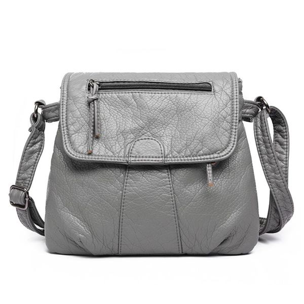 

fashion women crossbody bag gray soft washed leather shoulder bag patchwork messenger small flap for girls e3