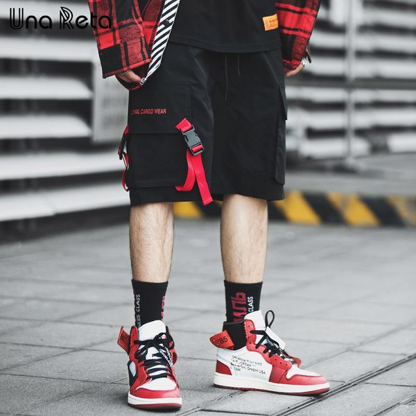 

una reta шорты для мужчин 2019 new summer casual боковой карман свободные шорты sweatpants hip hop короткие брюки streetwear man, White;black