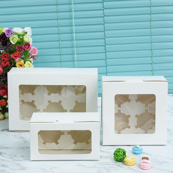 

1 pcs kraft paper cookie cake packaging box with plastic pvc window for candy new kids gift party supplies