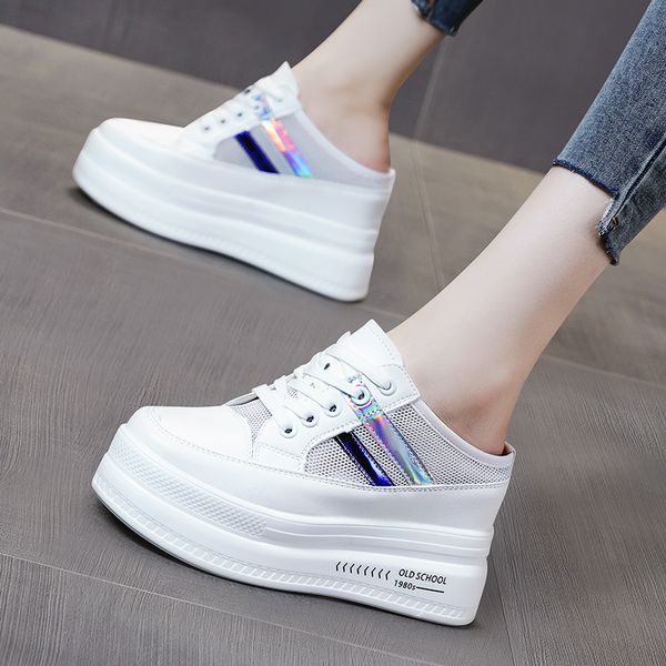 

all-match korean shoes round toe casual female sneakers platform slip-on 2020 small summer creepers cross new slip on, Black
