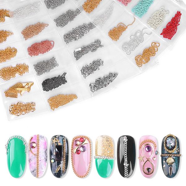 

35# creative punk style mixed size nail chains 3d alloy art decorations diy manicure supplies decor, Silver;gold