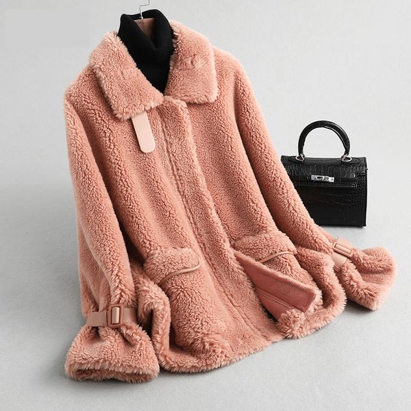 

autumn winter coat women clothes 2020 real fur coat wool jacket korean sheep shearling suede lining abrigo mujer kqn59382 zt3029, Black