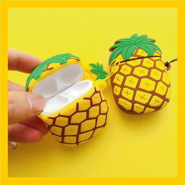 

fruit silicone case for airpods 2 1 cute pineapple modeling protective cover storage box for apple earphone with finger ring