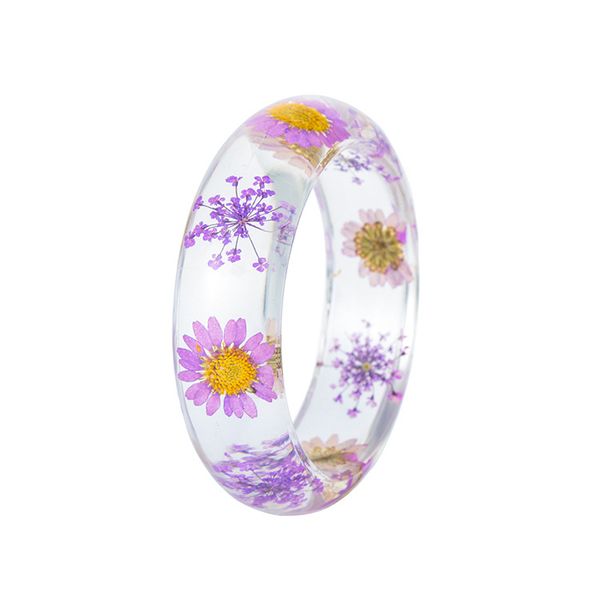 

purple sunflower inside bangles jewelry transparent resin bracelet true dry flower aesthetic jewelry female simple women, Black