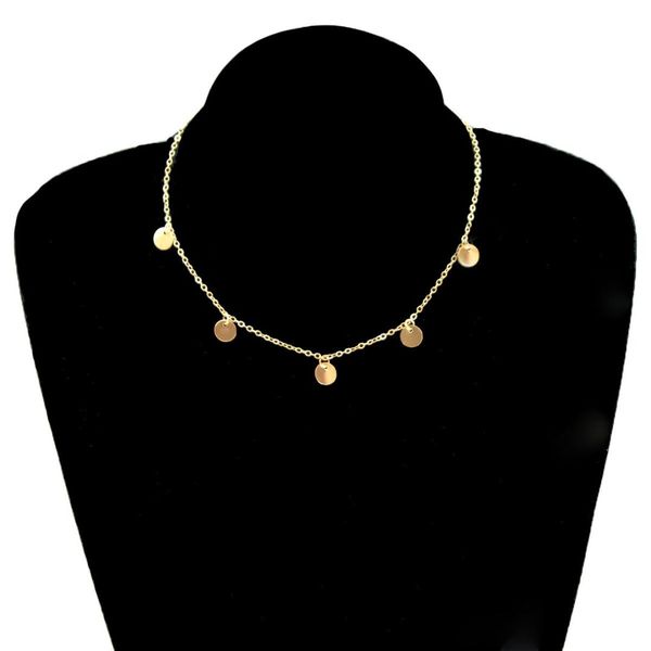 

simple round sequins choker chain necklace statement women clavicle pendant charm necklace jewelry, Golden;silver