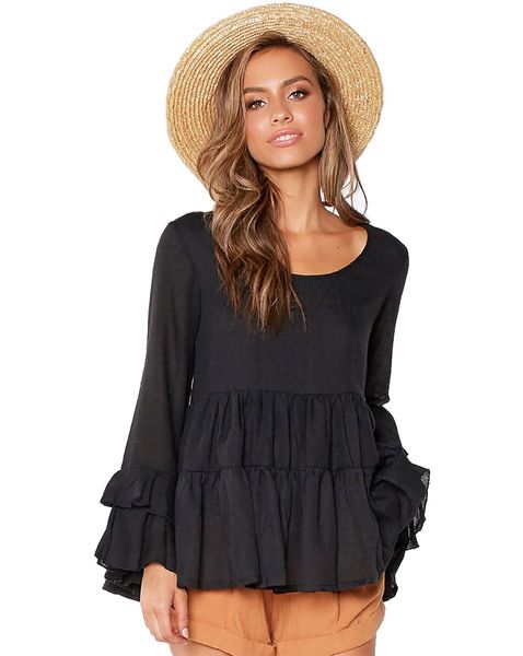 

женская свободная оборка с длинным рукавом с высоким воротом с баской и блузкой dhl, White