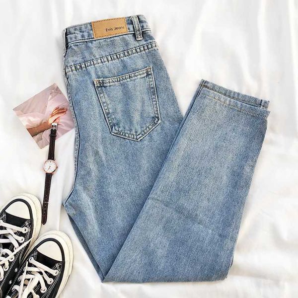 

mooirue spring women classic jeans high waist all-match loose wide leg light blue vintage denim long pants