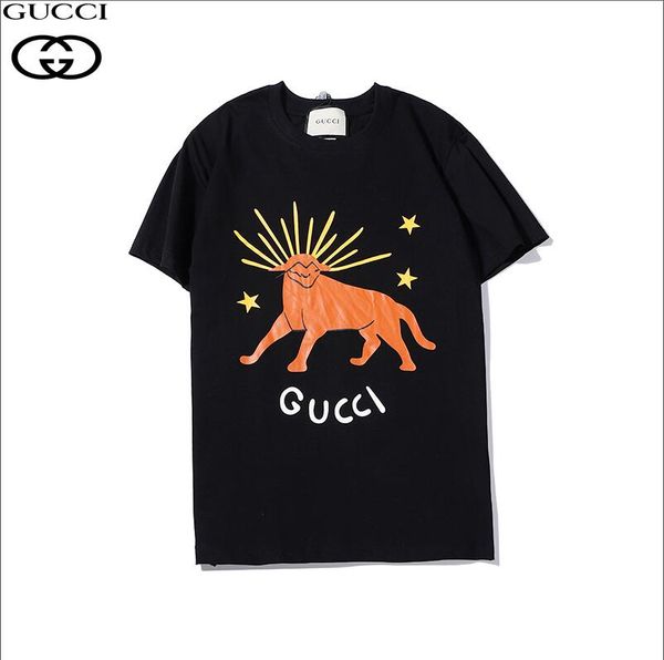 

new 2020 t-shirt women's cotton solid color ring stripe letter bear print casual shirt short sleeve animal print--2, White