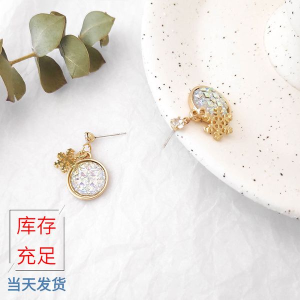

корейский стиль популярная персонализированные кристалл геометрическая круглый снежинка серег женщин изысканный simplicity micro алмазный ре, Golden