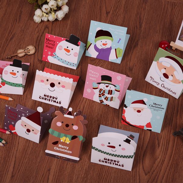 

new year mini cartoon diy christmas greeting cards gift xmas message postcard with envelope random pattern 8pcs/lot