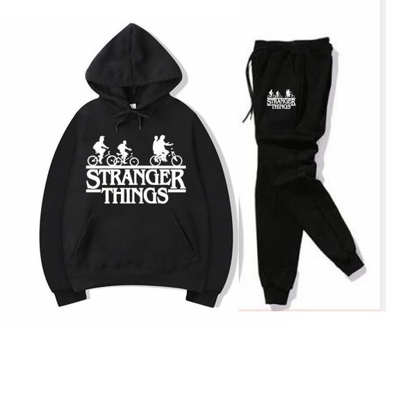 

new stranger men sportswear set fleece hoodie suit letter print malechandal hombre spring autumn winter hoodie+pants set, Gray
