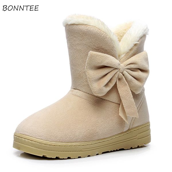 

boots women winter casual thicker plush warm flock snow boot non-slip shoes womens cute bow fashion ladies, Black